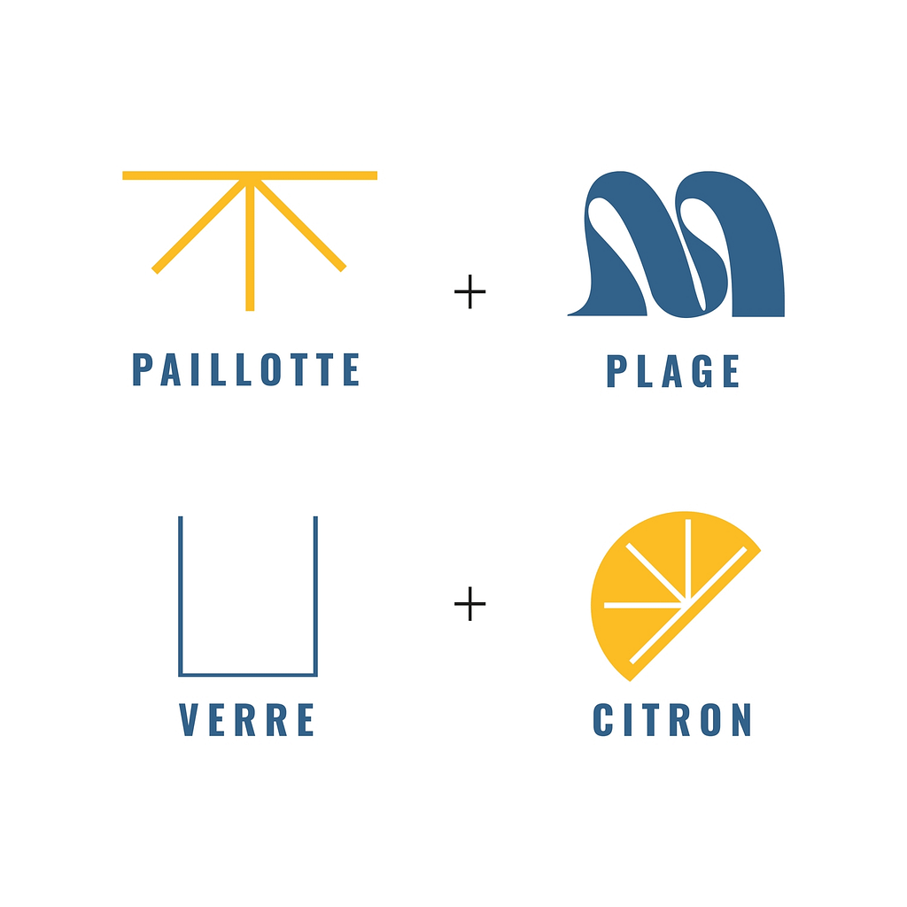 Image d'icônes diverses permettant de composer le logo d'un bar de plage