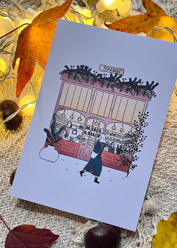 Photo d'une illustration représentant un salon de thé et librairie