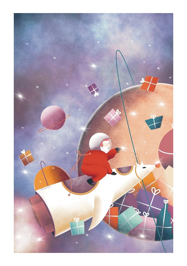 Illustration représentant un père Noël dans l'espace